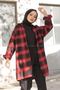 Modalamelif Tek Cepli Ekose Oduncu Gömlek Kırmızı Siyah