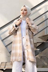 Modalamelif Tek Cepli Ekose Oduncu Gömlek Kum Beji