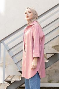 Modalamelif Yan Cepli Gabardin Gömlek Pudra