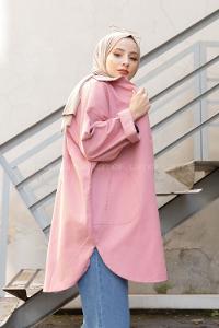 Modalamelif Yan Cepli Gabardin Gömlek Pudra