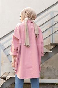 Modalamelif Yan Cepli Gabardin Gömlek Pudra