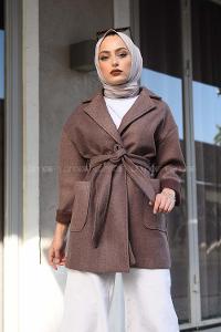 Modalamelif Kuşak Bağlamalı Kısa Kaban Camel
