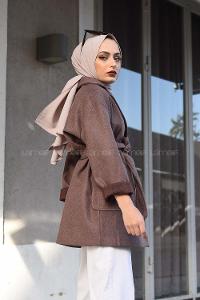 Modalamelif Kuşak Bağlamalı Kısa Kaban Camel