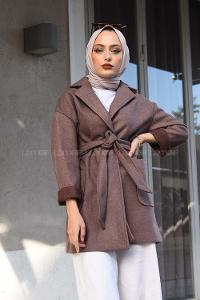 Modalamelif Kuşak Bağlamalı Kısa Kaban Camel