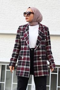 Modalamelif Önü Düğmeli  Prag Kruvaze Ceket Bordo