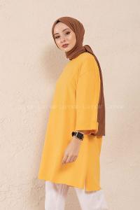 Modalamelif Düz Renk Fakir Kol Sweatshirt Hardal Sarısı