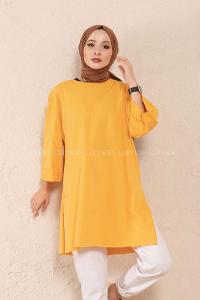 Modalamelif Düz Renk Fakir Kol Sweatshirt Hardal Sarısı