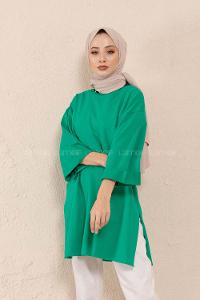 Modalamelif Düz Renk Fakir Kol Sweatshirt Yeşil