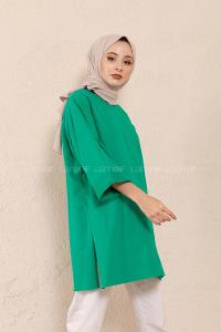 Modalamelif Düz Renk Fakir Kol Sweatshirt Yeşil