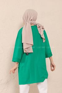 Modalamelif Düz Renk Fakir Kol Sweatshirt Yeşil