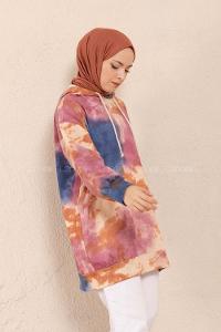 Modalamelif Kapşonlu Batik Desen Sweatshirt Mor