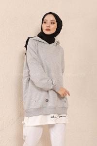 Modalamelif Kuşgözlü Etek Garnili Tunik Gri