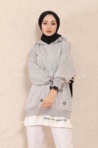 Modalamelif Kuşgözlü Etek Garnili Tunik Gri