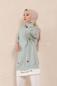 Modalamelif Kuşgözlü Etek Garnili Tunik Mint Yeşili