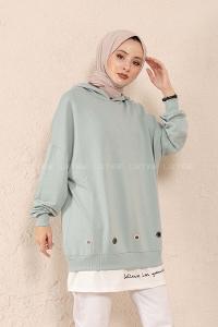 Modalamelif Kuşgözlü Etek Garnili Tunik Mint Yeşili