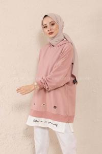Modalamelif Kuşgözlü Etek Garnili Tunik Pudra