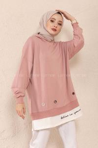 Modalamelif Kuşgözlü Etek Garnili Tunik Pudra