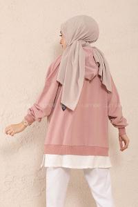 Modalamelif Kuşgözlü Etek Garnili Tunik Pudra