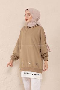 Modalamelif Kuşgözlü Etek Garnili Tunik Yağ Yeşili