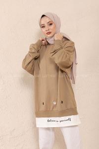 Modalamelif Kuşgözlü Etek Garnili Tunik Yağ Yeşili