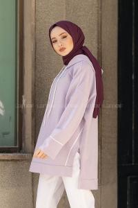 Modalamelif Ara Biyeli Kapşonlu Sweatshirt Lila