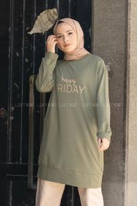 Modalamelif Happy Friday Baskılı Sweatshirt Haki