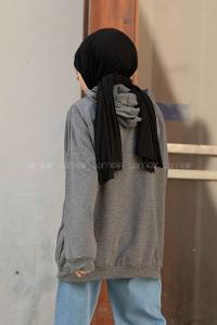 Modalamelif İki İplik Kapşonlu Sweatshirt Antrasit