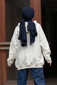 Modalamelif İki İplik Kapşonlu Sweatshirt Ekru