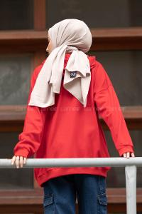 Modalamelif İki İplik Kapşonlu Sweatshirt Kırmızı