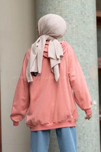 Modalamelif İki İplik Kapşonlu Sweatshirt Pudra