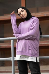 Modalamelif Kuşgözlü Etek Garnili Tunik Lila