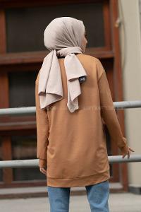 Modalamelif Önü Baskılı Sweatshirt Camel