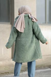 Modalamelif Yan Cepli Uzun Peluş Mont Çağla Yeşili