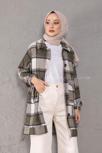 Modalamelif Çift Cepli Ekose Desen Oduncu Gömlek Haki