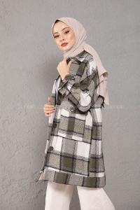 Modalamelif Çift Cepli Ekose Desen Oduncu Gömlek Haki