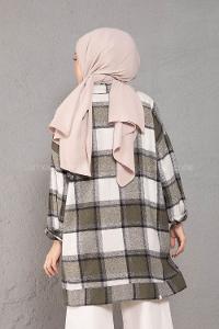 Modalamelif Çift Cepli Ekose Desen Oduncu Gömlek Haki