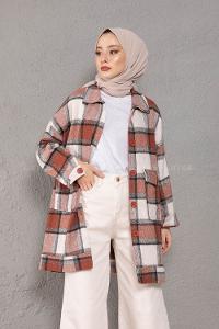 Modalamelif Çift Cepli Ekose Desen Oduncu Gömlek Kiremit