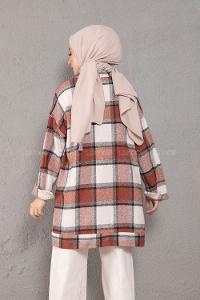 Modalamelif Çift Cepli Ekose Desen Oduncu Gömlek Kiremit