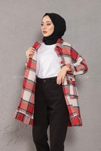 Modalamelif Çift Cepli Ekose Desen Oduncu Gömlek Kırmızı