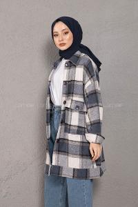 Modalamelif Çift Cepli Ekose Desen Oduncu Gömlek Lacivert