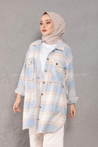 Modalamelif Körük Cepli Metal Düğme Ekose Gömlek Bebe Mavisi