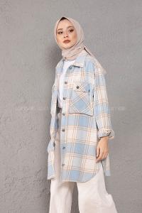 Modalamelif Körük Cepli Metal Düğme Ekose Gömlek Bebe Mavisi