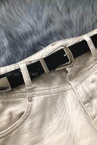 Modalamelif Retro Gümüş Tokalı Kemer Siyah