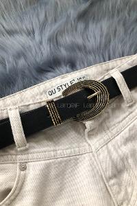 Modalamelif Retro İşlemeli Tokalı Altın Sarısı Kemer Siyah