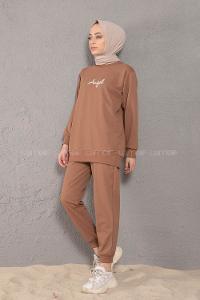 Modalamelif Angel Baskılı İkili Eşofman Takım Kahve