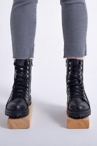 Modalamelif Bağlcıklı Siyah Deri Bot Siyah