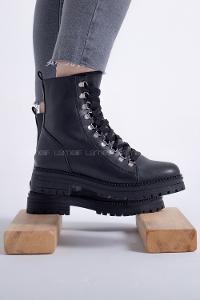 Modalamelif Bağlcıklı Siyah Deri Bot Siyah