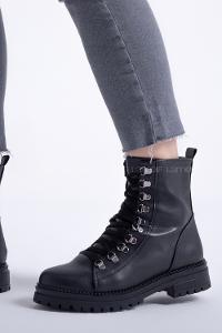 Modalamelif Bağlcıklı Siyah Deri Bot Siyah