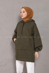 Modalamelif Balon Kol Jakarlı Sweatshirt Haki