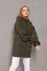 Modalamelif Balon Kol Jakarlı Sweatshirt Haki